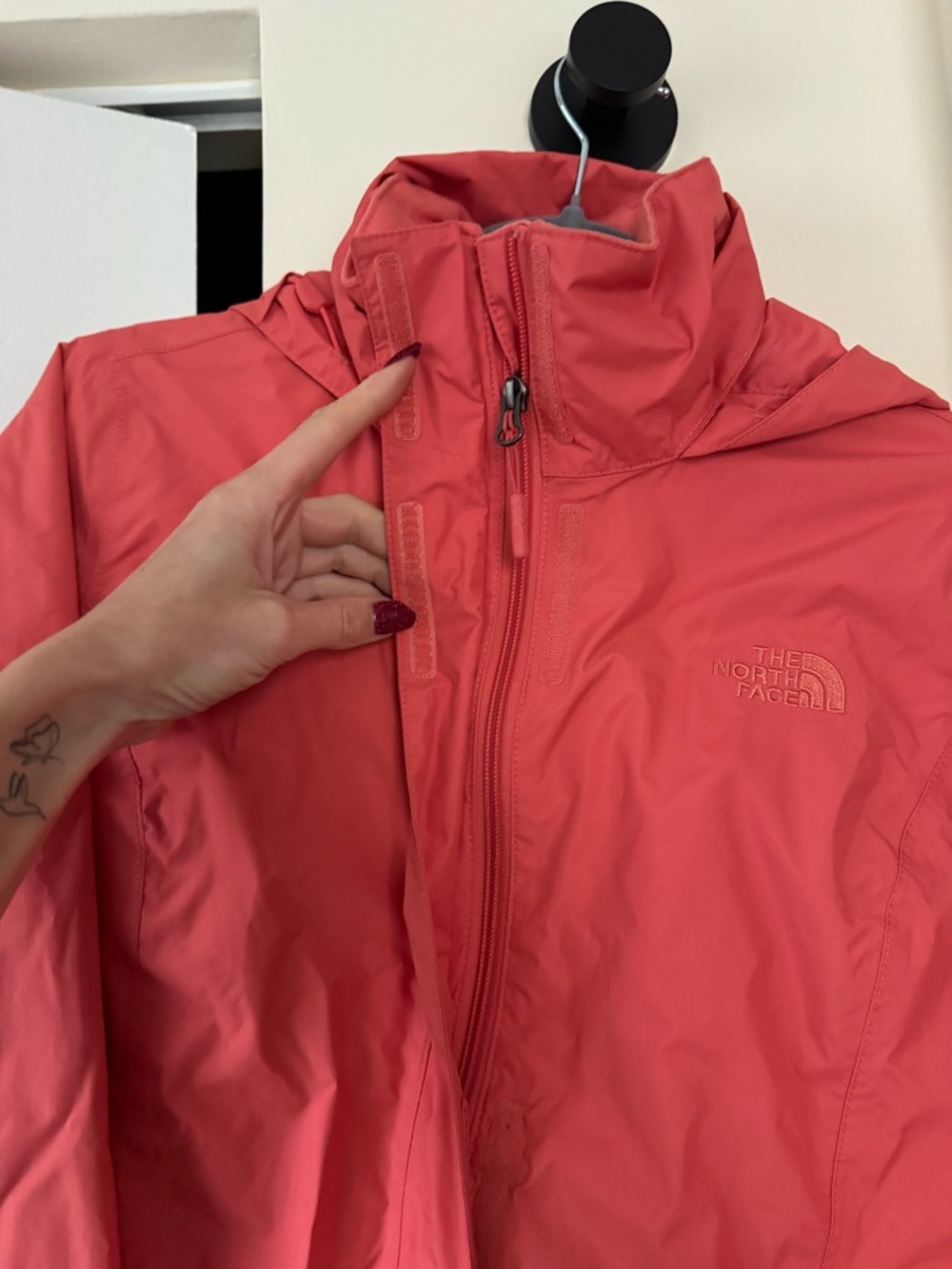 The North Face Coral-Red Hooded Rain Jacket - Picture 7 of 10